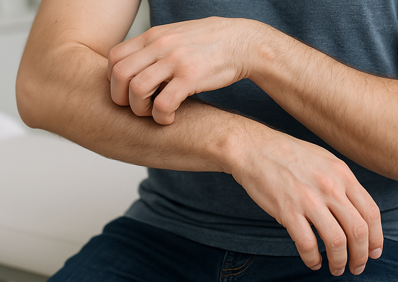 Person scratching itchy skin