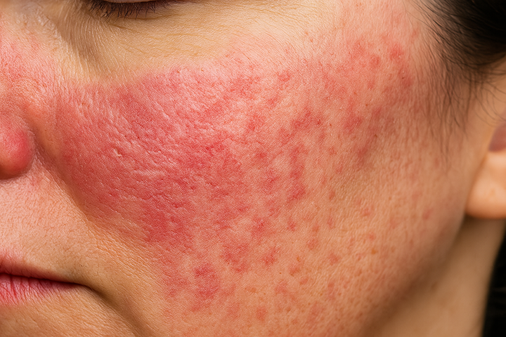 Clinical presentation of rosacea showing facial redness and inflammation